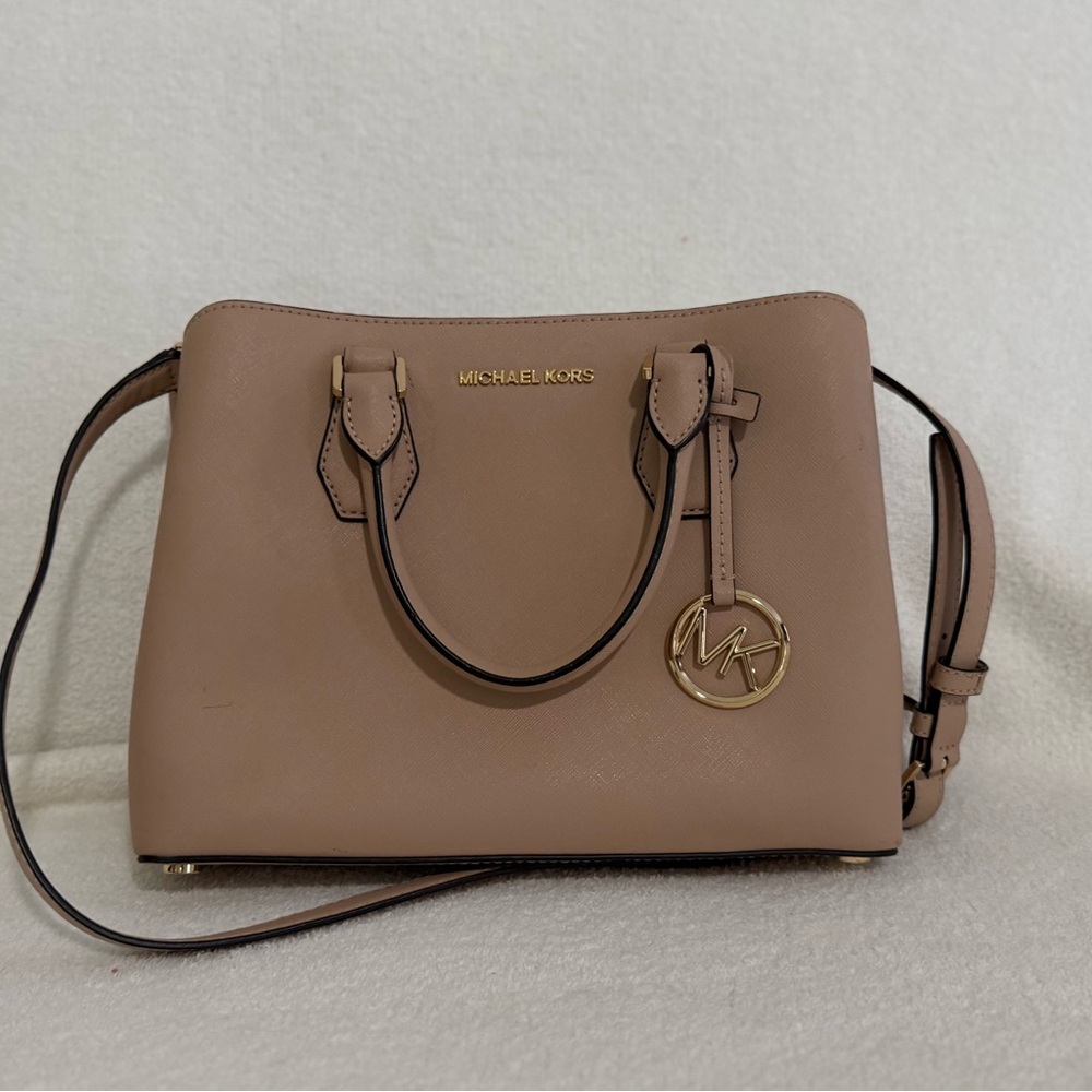 Michael Kors Beige Satchel with Gold Accents